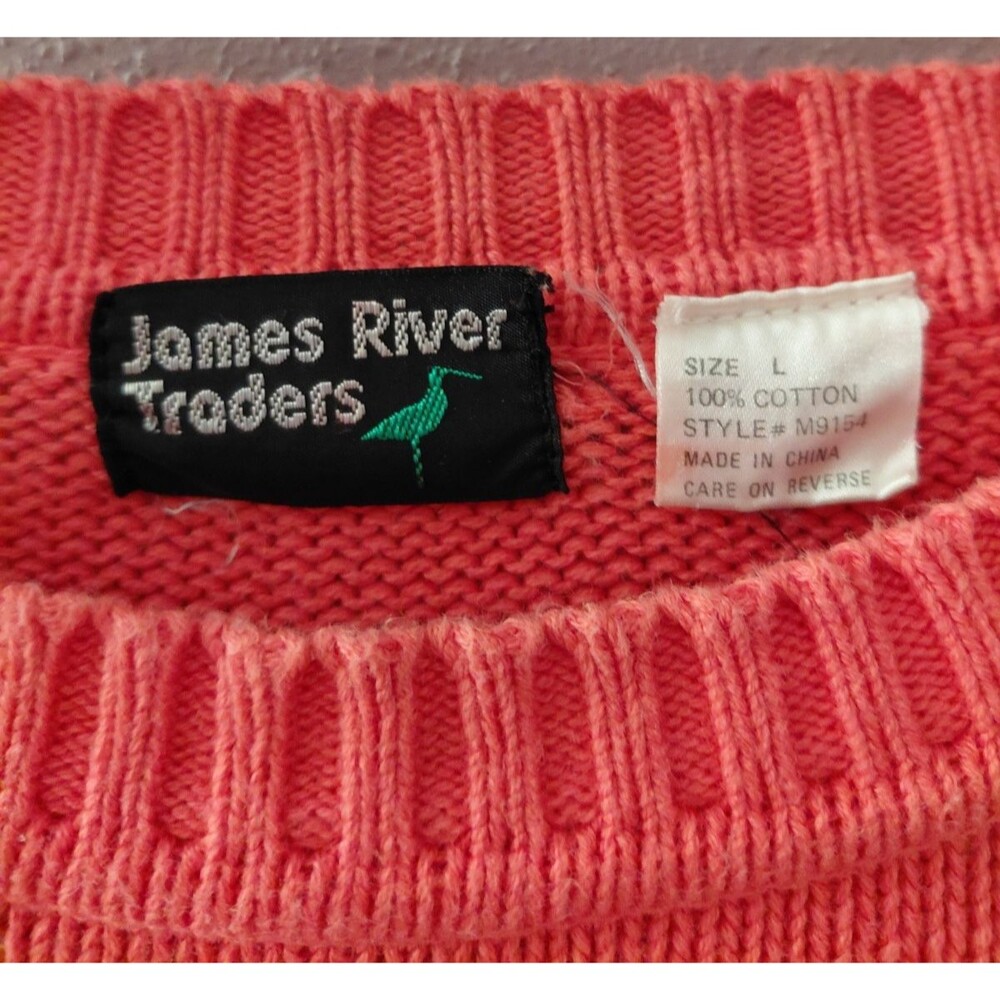 Vintage James River Traders Sweater Mens Medium Orange Striped 100% Cotton 80s - Picture 4 of 9